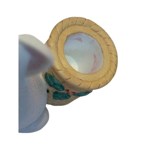 Vintage 1987 Lefton White Christmas Cat Figurine W/ Red Bow & Holly Candle Holde - Picture 5 of 6